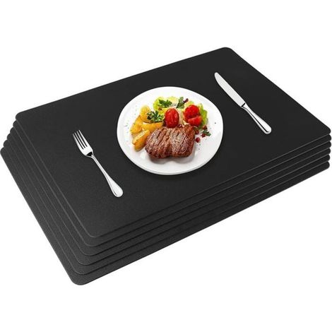 Set de 6 dessous de plat en PU cuir noir 45x30 cm, lavables, (1/4)