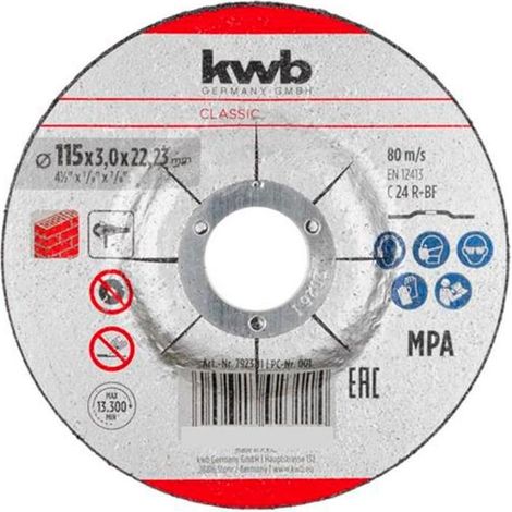 KWB disco abrasivo metal 115x3x22 mm corte  49792011 , Disco abrasivo para corte de metal 115 x 3 x 22 mm 49792011, diseñado para realizar cortes rápidos y seguros en acero y otros
