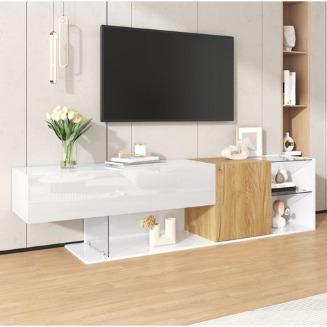 TV-Lowboard 180 x 38 x 48 cm aus Spanplatte in Weiß und Holzoptik – MEUBLIV (1/5)