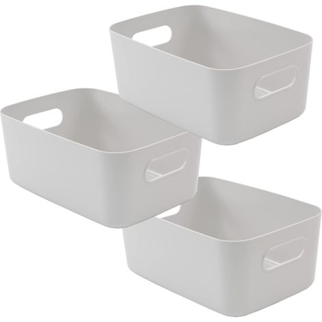 Lot de 3 boîtes de rangement Boîtes de rangement grises avec poignée Paniers de rangement rectangulaires en plastique Organiseur de placard pour cuisine, maison, bureau (1/5)