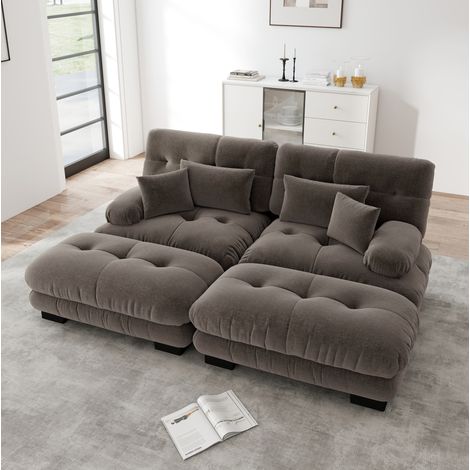 Canapé d'angle modulaire chenille marron avec ottomans OKMYHOME (1/5)