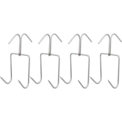 Lot de 4 crochets à viande épais en acier inoxydable, double rangée, pour barbecue.-13.5X9X6.5CM-Silver (1/2)