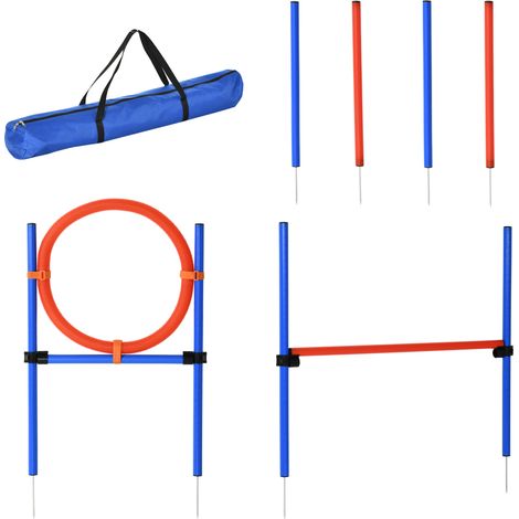 Hunde-Agility-Trainingsgeräte, Agility-Übungs-Set, Hund Agility Set, Slalom-Hürden-Sprungring für Hunde, 3 in 1 Hundesport Trainingsplatz, Blau+Rot