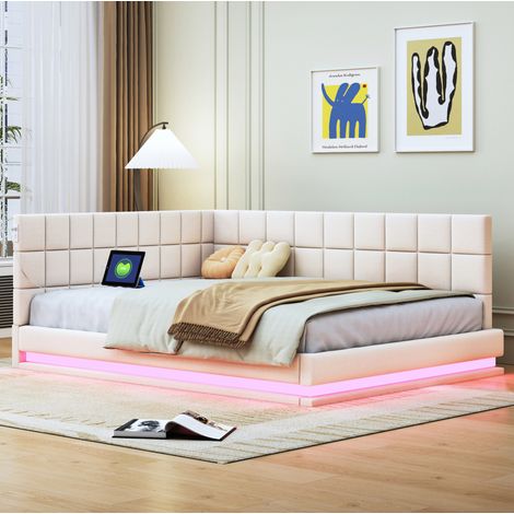 Canapé convertible 140x200 LED USB lin beige HAVRYA (1/5)