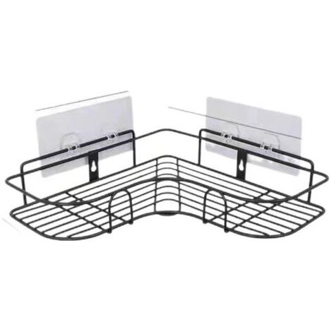 Dusch-Eckregal ohne Bohren, schwarzes Badezimmerregal, Duschseifenhalter aus Edelstahl für Badezimmer, Badezimmerzubehör 8 Klebeaufkleber, Küchenaufbewahrung, 36 x 26 x 6 MUMU