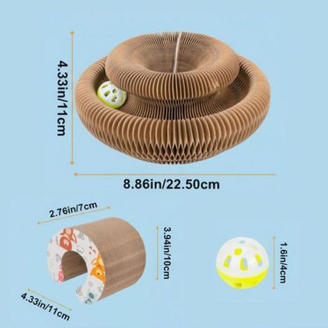 Griffoir En Carton Ondulé - Avec Balle Et Clochette - Pliable - Pour Chats De Tous Âges - 1 Pièce (1/5)