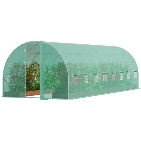 Serre tunnel de jardin 8,35 x 2,9 x 2,25 m, arceaux acier galvanisé, bâche PE, 2 portes et 16 fenêtres, culture (1/5)