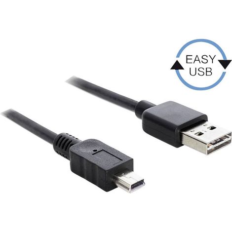 Delock Câble USB USB 2.0 USB-A mâle, USB-Mini-B mâle 3.00 m noir connecteur utilisable des deux coté (1/4)