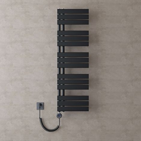 doporro Radiateur de Salle de Bain Sèche-Serviette 131x40cm avec Résistance Chauffante Noir 1000W Radiateur à Eau Chaude Gris Noir Design FN (1/5)