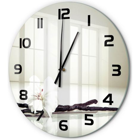 Horloge Murale Ronde Verre Trempé Design Épuré Silencieuse pour Intérieur Gousse de vanille fi 60 cm (1/5)