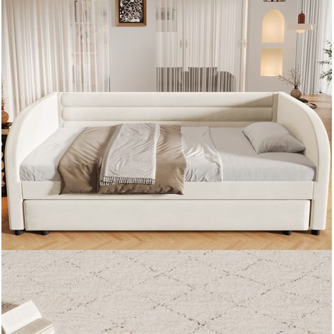 Cama 90x200 con cama nido y LED, beige DESVIAE (1/5)