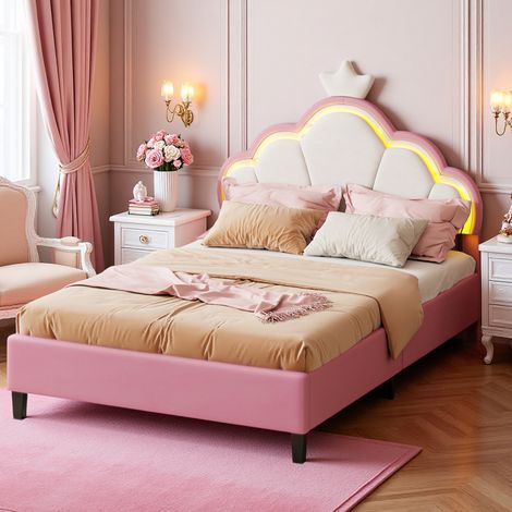 Cadre de lit pour enfant 90x200 cm - Tissu en velours - Design mignon - Moderne - Lit Princesse 90x200 cm (1/5)