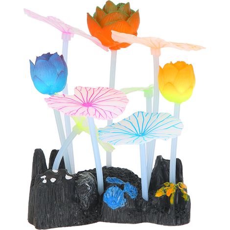 Plante d'eau lumineuse artificielle pour Aquarium, décoration d'herbe, ornement de paysage pour Aquarium (6 feuilles de Lotus, 3 fleurs) (1/5)
