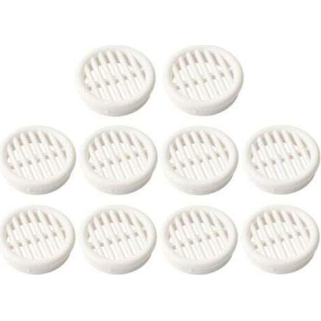 Pair 10x Grille de ventilation aération ronde plastique diamètre encastrement 39.5mm hauteur 11mm cache protection plafond mur menuiserie, blanc (1/4)