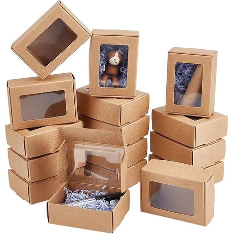 30 Packs of Brown Kraft Paper Boxes with Transparent Windows 8.5 x 6 x 3 cm for Party Treats, Bakery and Gift Wrapping (1/5)
