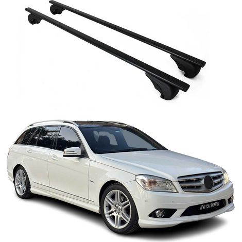 OMAC Dachträger Querträger für Mercedes C Klasse S204 2007-2014 – Abschließbar – Max. 75 kg – 2 Stangen Stahl Schwarz (1/5)