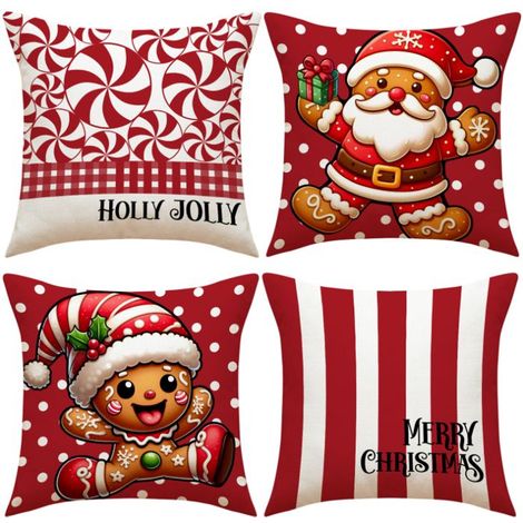 4 Weihnachtskissenbezüge 45x45 cm für das Sofa, schlichtes und vielseitiges Cartoon-Motiv, festliche Zimmerdekoration.