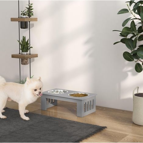 Stazione per cibo per cani 44x24x15 cm, rialzata, doppia ciotola, acciaio inox, grigio (1/5)