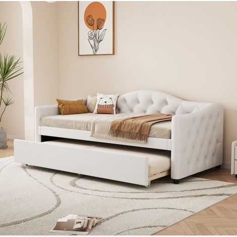 Bett Tagesbett ausziehbar 90x200 Leinen Beige OKMYHOME (1/5)
