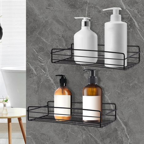 Lot de 2 étagères de douche sans perçage, étagère de salle de bain, sans perçage, noir, étagère de douche pour salle de bain, cuisine, douche (noir) (1/5)