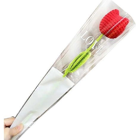 Gehäkelte Tulpenblüte, handgefertigte Tischdekoration, handgefertigtes Blumenornament, Wohnaccessoire, gehäkelte Blume für die Inneneinrichtung.