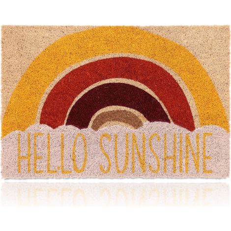 Relaxdays Zerbino in Fibra di Cocco, 40x60 cm, Scritta Hello Sunshine, Tappetino Interni e Esterni Antiscivolo, Colorato (1/5)