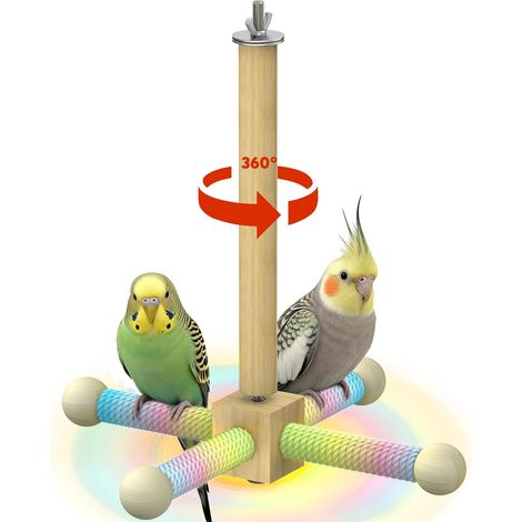 360° Rotating Bird Perch, Interactive Parrot Stand, Natural Wood Chew Toy for Small Birds, Budgies, Cockatiels, Cage Accessories (1/5)