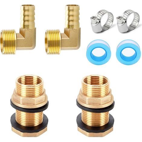 Brass Tank Fittings, 2 Pcs Brass Tank Passages 1/2" External Thread 3/8" Internal Thread, Brass Rain Bucket Socket and Hose Spout (1/5)