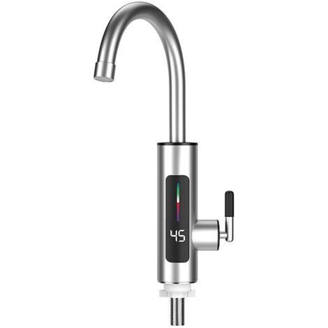 Robinet de chauffage robinet de chauffe - eau électrique instantané cuisine salle de bains robinet de chauffage rapide avec affichage numérique LED (acier inoxydable) (1/3)
