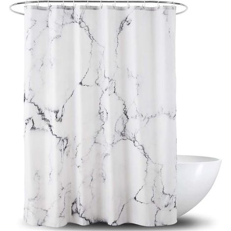 Curtain of shower in fabric - Waterproof with hem reinforced - Washable - Different sizes - In polyester imitation marble, 180 x 180 cm (1/5)