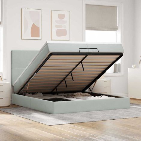 Ottoman-Bett mit Matratzen & LEDs Hellgrau 200x200 cm Samt