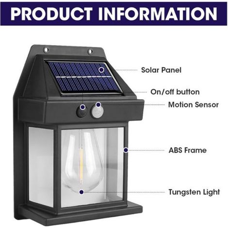 Lanterne LED extérieure solaire avec détecteur de mouvement, applique murale lampe de jardin écologique pour éclairage extérieur (1/5)
