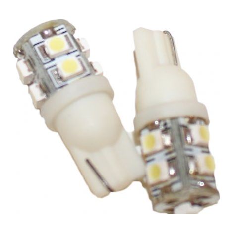 Coppia 2 Lampade Led T10 Con 9 Smd 3528 Colore Bianco Freddo 6000K 12V 1W