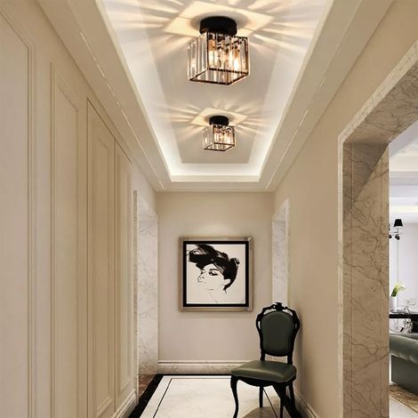 Éclairage de couloir, éclairage de balcon, éclairage d'entrée, plafonnier minimaliste moderne en cristal pour chambre, abat-jour, plafonnier à bande carrée en cristal noir, sans ampoule. (1/5)
