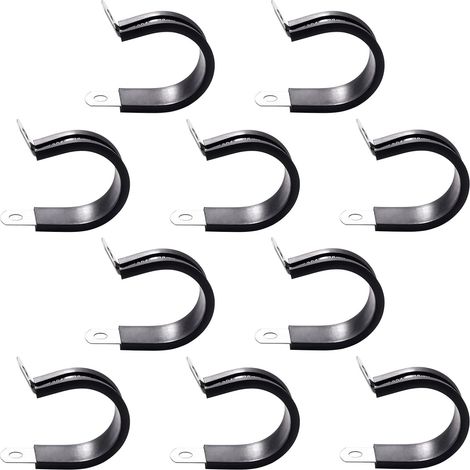 10 abrazaderas en P de 28 mm con revestimiento de goma, abrazaderas de manguera de acero inoxidable 304 con revestimiento de goma, abrazaderas en P para mangueras y cables (1/5)