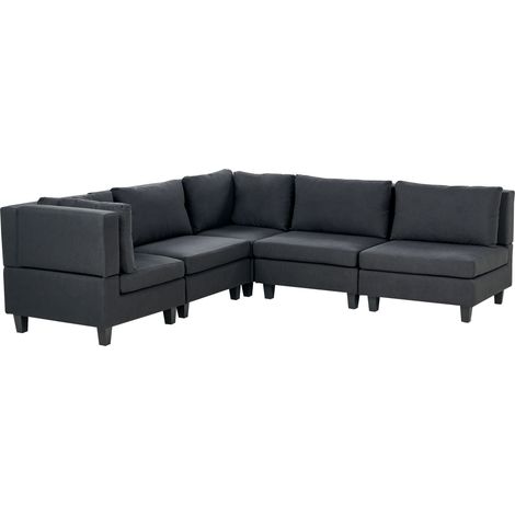Modular Corner Sofa 5 Seater UNSTAD Fabric Black Right Hand (1/5)