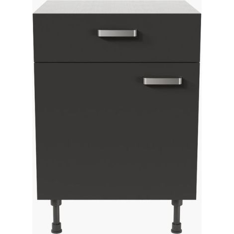 Meuble de cuisine bas - 1 porte + 1 tiroir - 60 cm - Noir (1/2)
