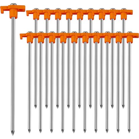 Ecleanfy - Lot de 20 piquets de tente robustes en métal galvanisé, ancrages au sol pour camping et activités de plein air, Orange (1/5)
