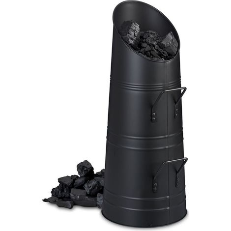 Charbonnière métallique 12 litres 2 poignées Ouverture biseautée pour verser avec précision Pour granulé de bois ou charbon Noir (1/5)
