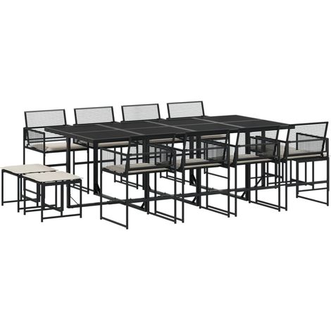 Maison Exclusive - 13-tlg. Garten-Essgruppe mit Kissen Schwarz Po