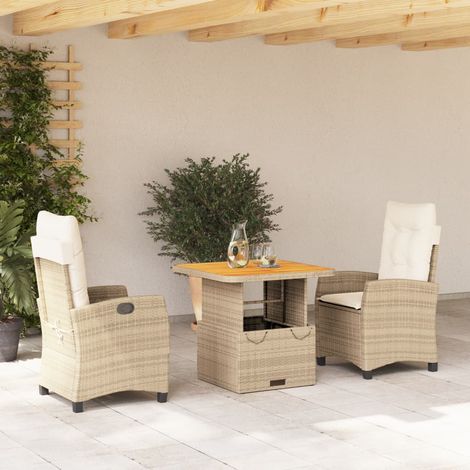 Ensemble à manger de  et coussins 3 pcs Beige poly rotin