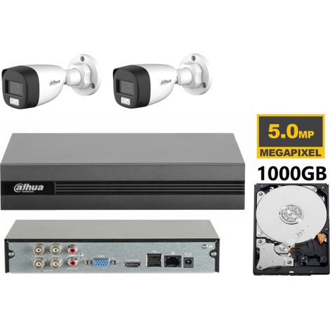 KIT videosorveglianza analogico Dahua DVR XVR 4 canali 4K 2 telecamere dual light microfono 5 MP hdd 1TB