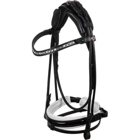 Testiera Damigella in pelle tubolare con brillantini sul frontalino: EXTRA FULL, Marrone / Marrone