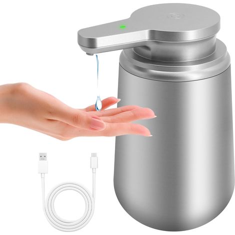 Distributore automatico di sapone da 400 ml, in acciaio inox con sensore, distributore di sapone a infrarossi, sensore di movimento, ricarica USB-C, elettrico, per cucina e bagno (1/5)