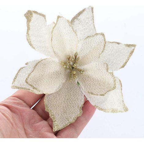 Set mit 12 künstlichen, goldglitzernden Weihnachtsbaumblüten, 13 cm (1/5)