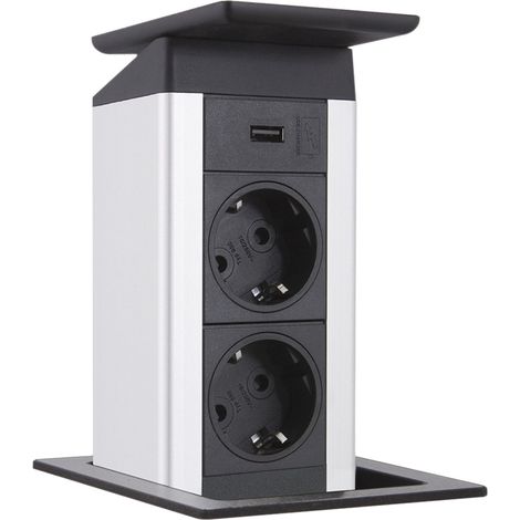 EVOline 2-Fach Steckdose + 1 USB Port Push Edelstahloptik mit Push-Funktion (1/5)