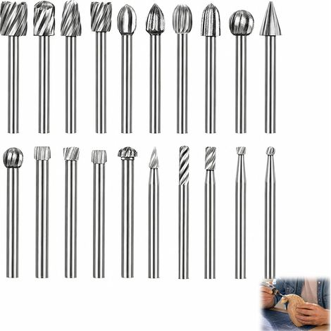 20 Pièces Fraises Rotatives HSS, Fraise Carbure 3mm Embouts Sculpture et Gravure Compatible avec Dremel pour Outil Rotatif, Accessoires Meulage Polissage Découpe Perçage Sculpture Bois Gravure Métal (1/5)