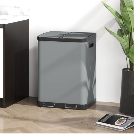 CHICFURN Cubo de basura con pedal 2 x 30 L 48,8x39,5x67 cm de metal gris para oficina (1/5)