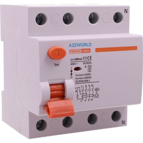 RCCB Interruttore Differenziale Selettivo Tipo S 0.5A Classe A 3P+N 4M 10000A 500mA Ritardo 500ms AC 400V IP20 IEC61008-1 PR8HM, Corrente Disponibili 63A 100A (100A)