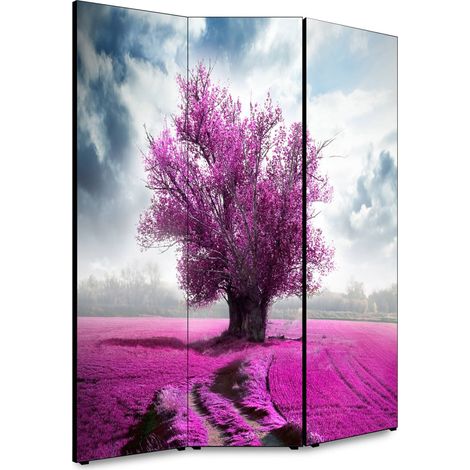 Lupia - Separe' per interni, Divisorio 135,6 x H 176 x P 3,1 cm ALBERO SOLITARIO VIOLET paravento 3 Ante in legno con Tele stampate fronte retro Soggetto unico (1/4)